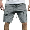 thumbnail image 2 of BXINGOHAI Men's Cargo Shorts with Multi-Pockets Elastic Waist Linen Cotton 2025 Summer Casual Gray,2XL, 2 of 6