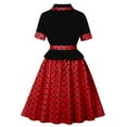 thumbnail image 4 of ZQUUVOU Women's Vintage Tea Dress Short Sleeve Cocktail Party Dress Notch Lapel Button Church Casual Dinner Dress Red, 4 of 9