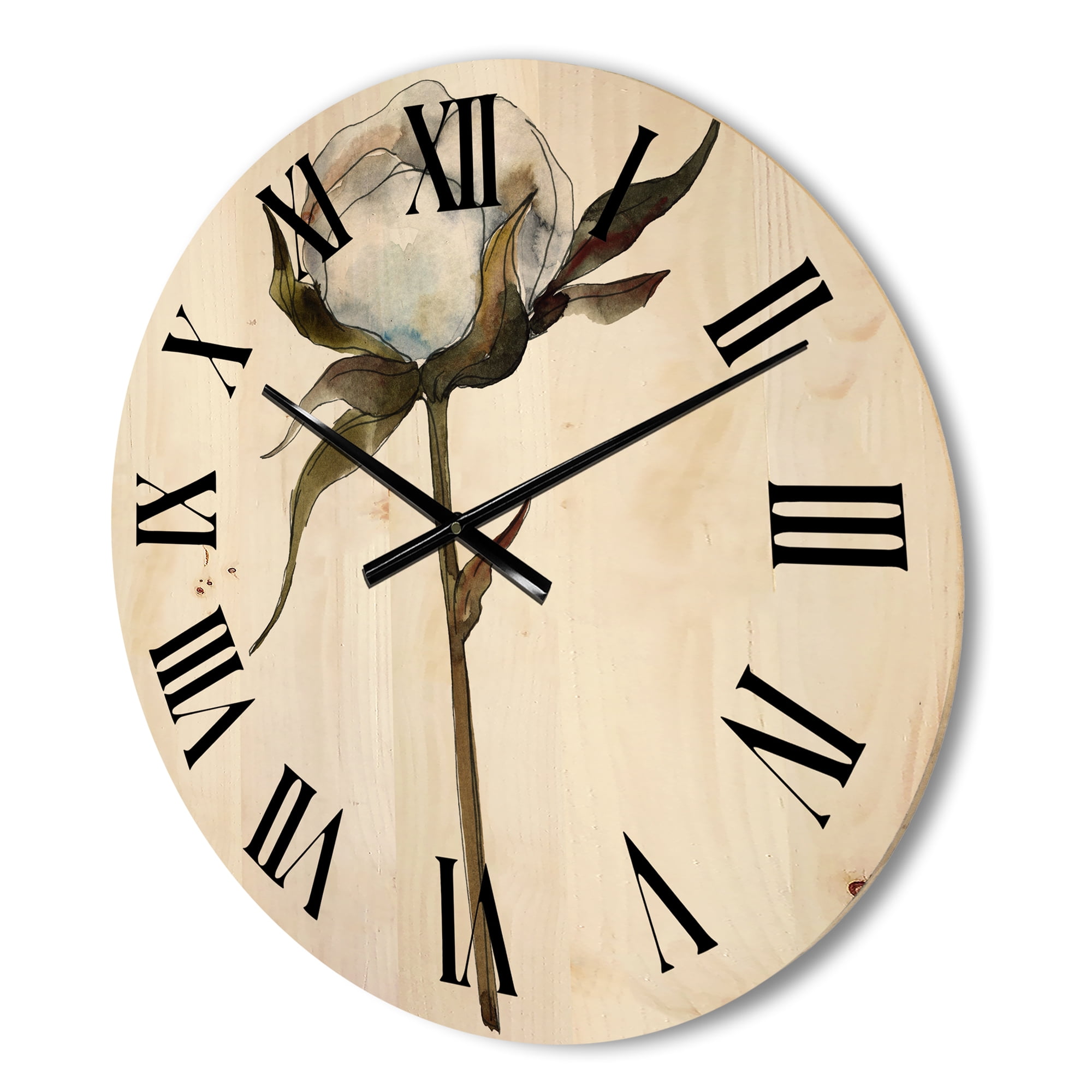 Designart 'Cotton Flower Retro Style' Traditional Wood Wall Clock