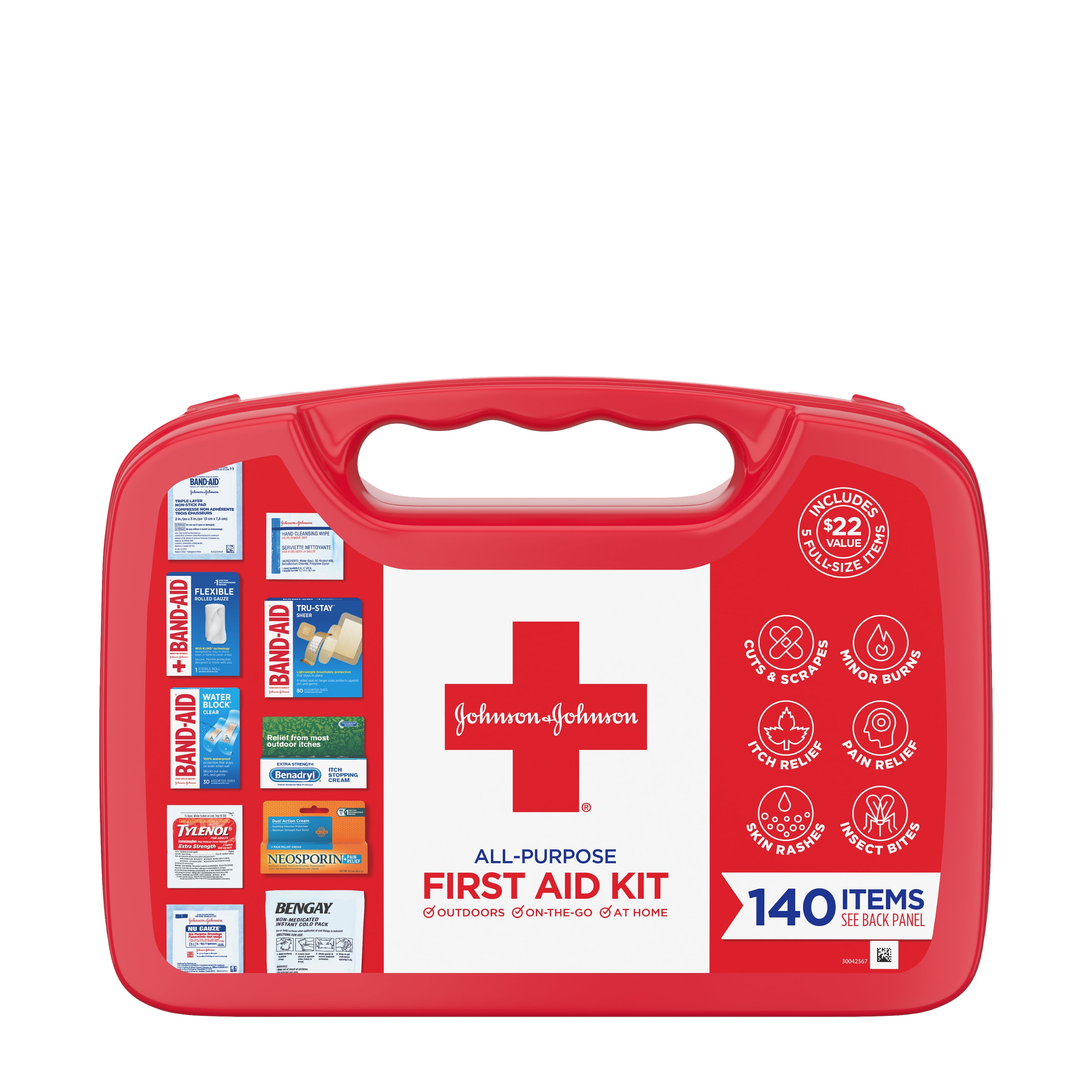 Johnson & Johnson AllPurpose Portable Compact First Aid Kit, 140 pc