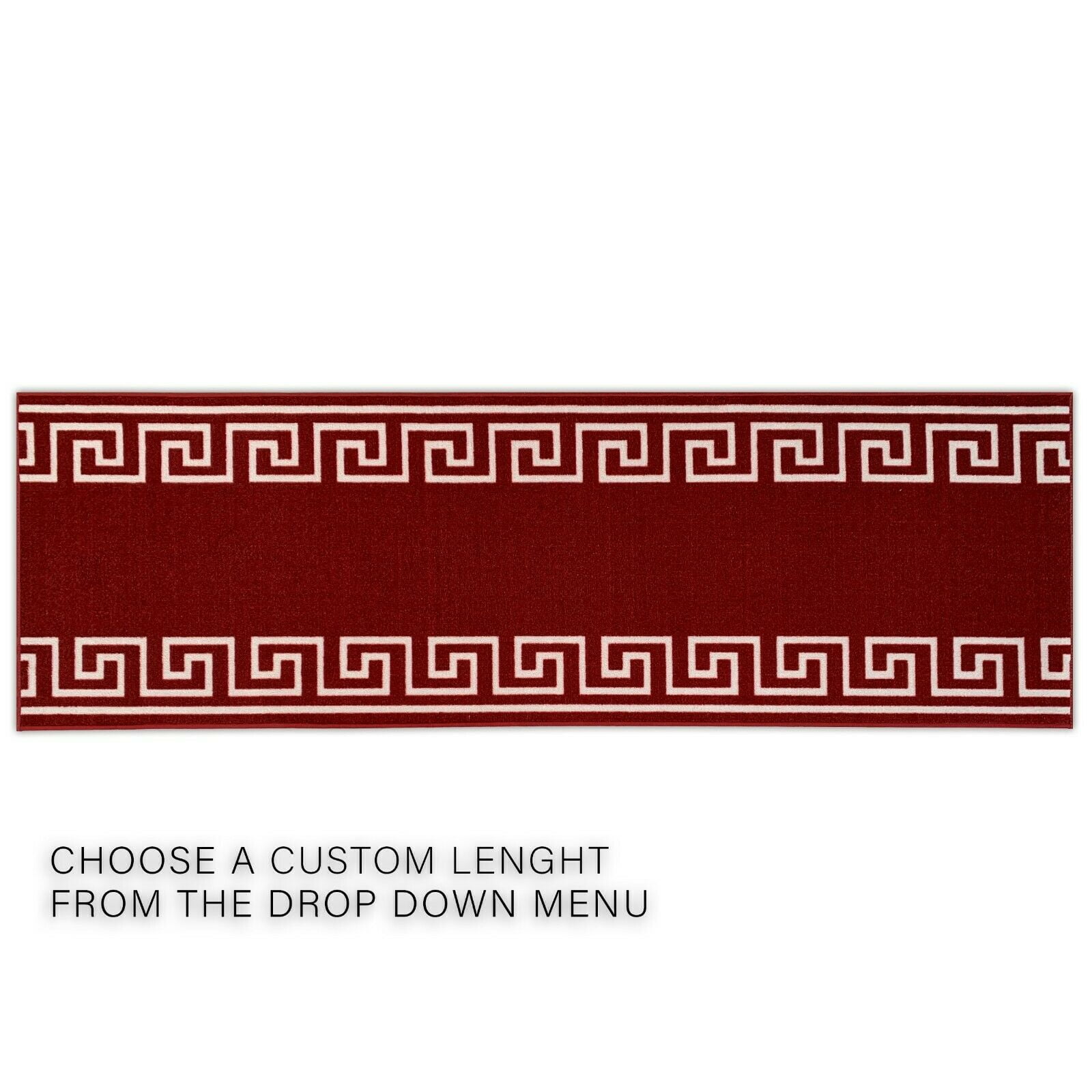 Runner Rug for Hallway Greek Key Print Design Red White Color 26 Inch or 31 Inch Wide by Your Length Choice Slip Resistant Rubber Backing Stain Resistant Pile Stair Runner