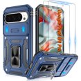 thumbnail image 1 of KOMI for Google Pixel 9 Case/Pixel 9 Pro Case with [2 Pack] HD Screen Protector + Slide Camera Cover, 360° Rotation Ring Kickstand [Military Grade] Shockproof Protective Phone Case, Navy Blue, 1 of 5