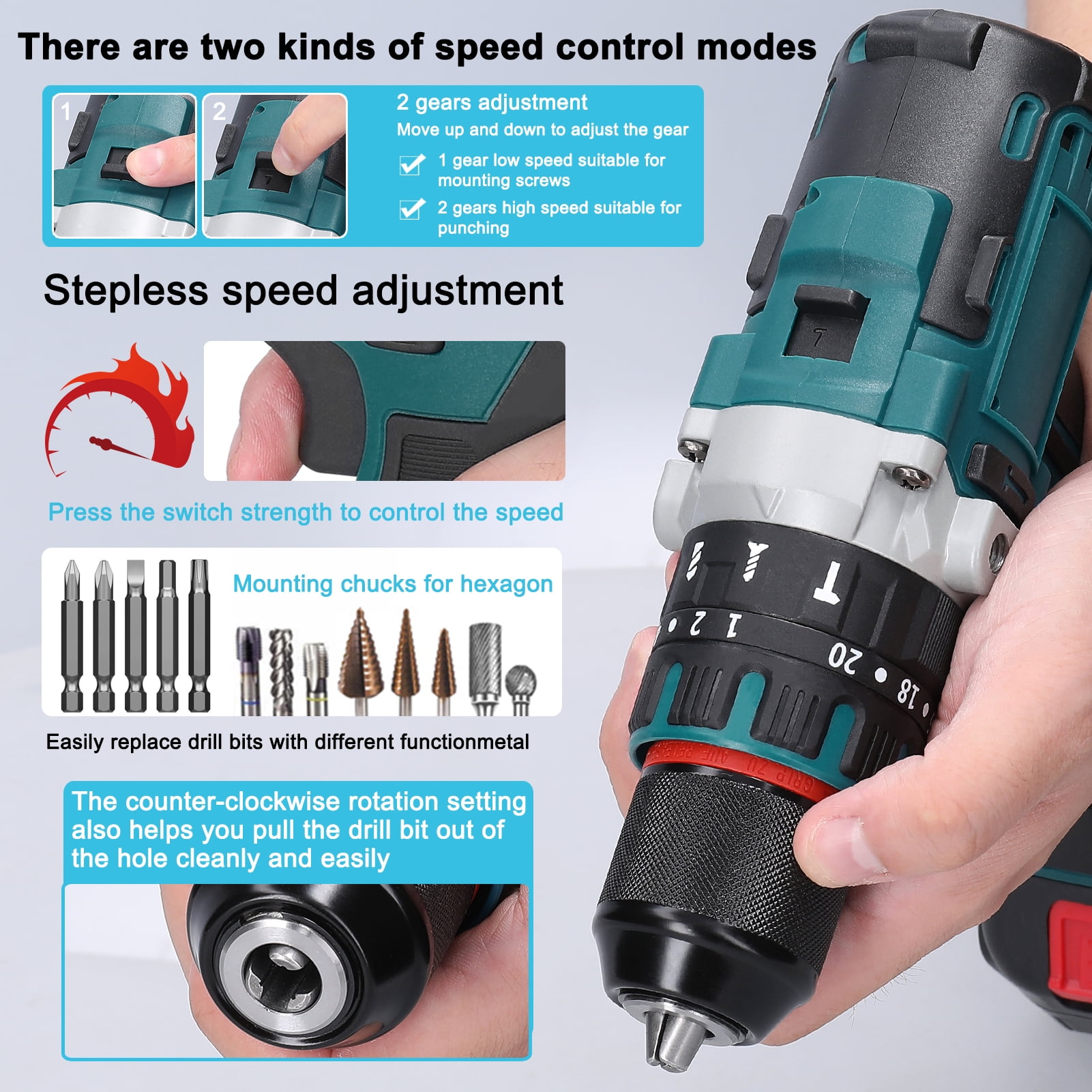 Drill 13mm Rechargeable Brushless Motor Electric Impact Drill Cordless Electric Screwdriver Multifunctional Electric Drill Handheld Electric Screwdriver Electric Power Tools