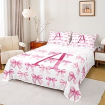 jejeloiu Letter A Monogrammed Twin Sheet Set,Bowknot Pink White,Microfiber Decor For Girls,3-Piece