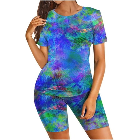 

Womens Workout Sets Homewear Tie Dye Two Piece Summer Casual Outfits Set for Women Pajamas Sleepwear Lounge Suits