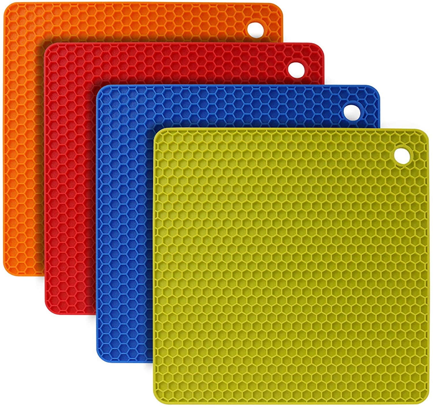 Multi-Purpose Honeycomb Heat Resistant Kitchen Table Pads for Hot Plate Pot Dish and Bowl Black Silicone Trivets Non-Slip Placemats Newthinking 4Pcs Silicone Table Mats 