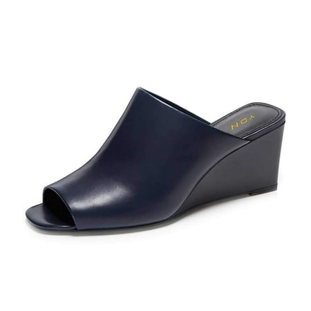 

YDN Women Comfortable Peep Toe Slipper Pumps Slip On Wedge High Heels Backless Sandals Office Causal Slide Shoes Size 10 Navy