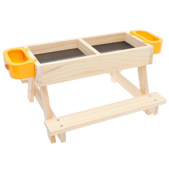 Ikoopy Wood Chicken Picnic Table Feeder with Water Bowls Unique Chicken Picnic Table Reduce Waste and Mess Chicken Feeder for Hens Ducks Turkeys Geese and Other Poultry