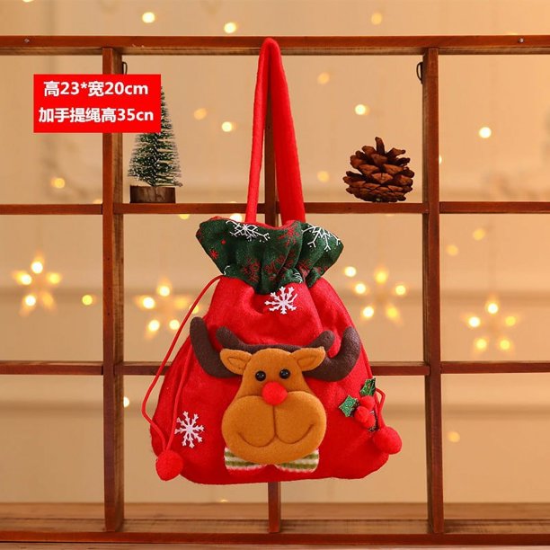Bolsa de regalo de Navidad declaración creativa Linda bolsa de asas para dulces con estampado de dibujos animados para niños bolsa de manzana de Navidad de Papá Noel