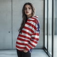 thumbnail image 2 of COEQINE Women's Hoodies Pullover Sweatshirts Long Sleeves Loose Crewneck Tops Oversized Printing Soft Cozy Fashion Y2K Lightweight American Flag Fall Winter Outfits Clothes, 2XL, 2 of 7