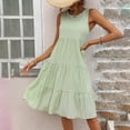 thumbnail image 5 of Woman Summer Beach Sundress Solid Color Round Neck Lattice Hollowing Layering Comfort Fit Casual Dress Dress for Women Summer, 5 of 9