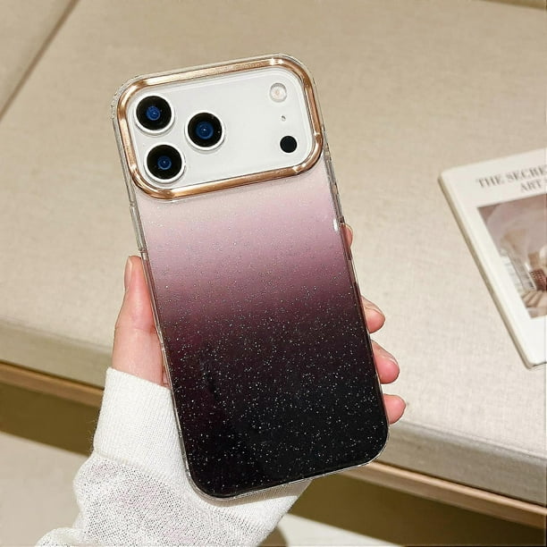 For iPhone 17 Pro Case Dual Color Gradient Electroplated Protective TPU Phone Cover - Black Pink