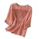 thumbnail image 1 of Tops de Lino para Mujeres Lino de Imitación Bordado Casual de Mediana Longitud con Cuello en V Manga Superior 3/4 para el Hogar Y el Uso Diario, 1 of 5