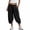 Black, variant on Womens Linen Blend Cropped Harem Pants Cross Elastic Waist Casual Summer Trousers with Elastic Cuffs