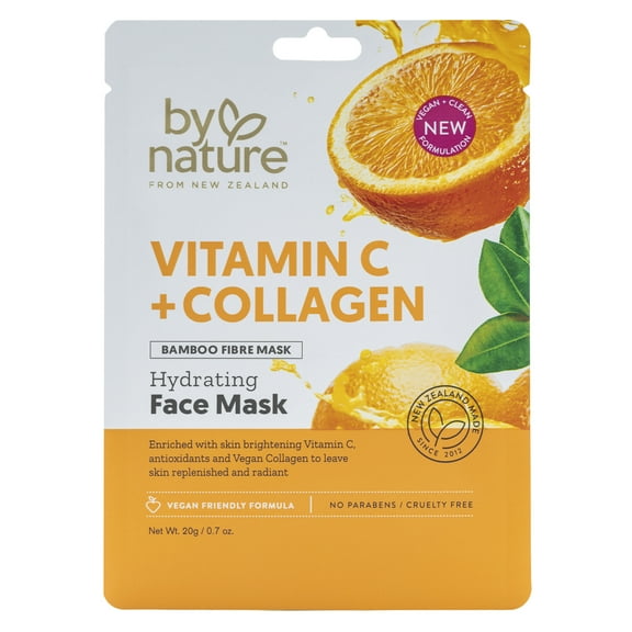By Nature Skincare from New Zealand Vitamin C and Collagen Sheet Face Mask to Brighten and Hydrate Dull Skin