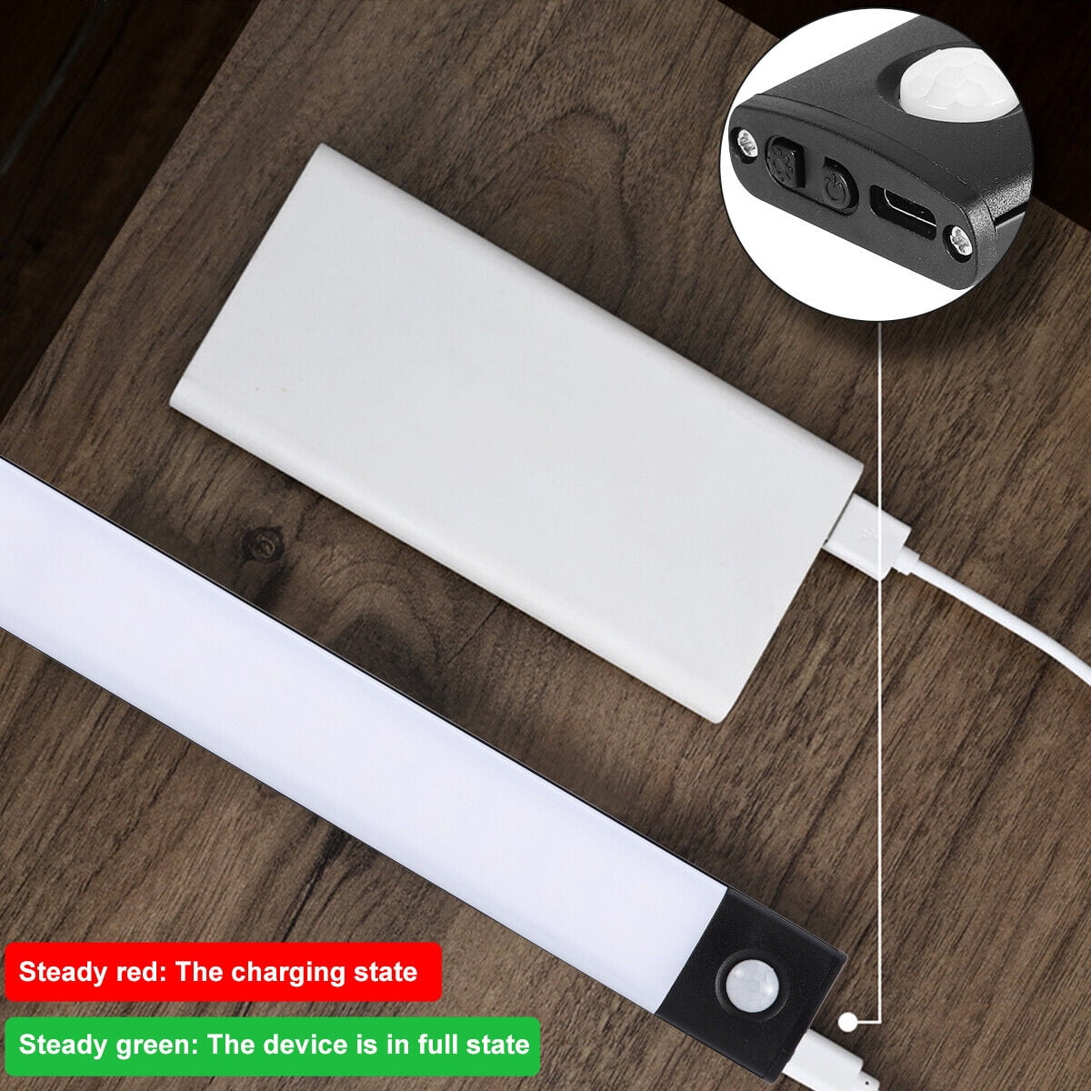 2 Pack Motion Sensor Under Cabinet Lights Indoor 20 Inch Rechargeable Under Cabinet Lighting Lights for Kitchen, Battery Powered 100 LED Stair Wall Closet Light Wireless Indoor - Black