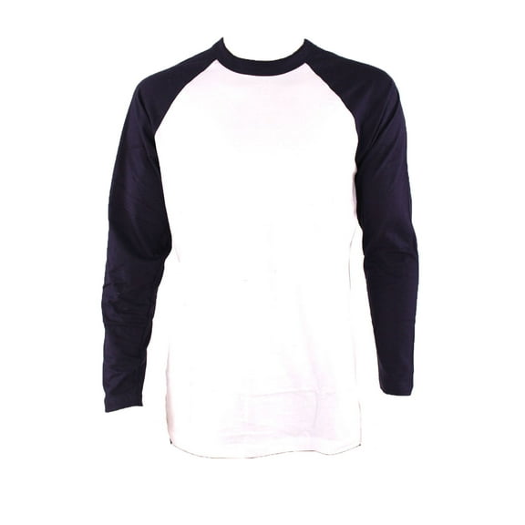 DailyWear Mens Casual Long Sleeve Plain Baseball Cotton T Shirts, Navy White, Large