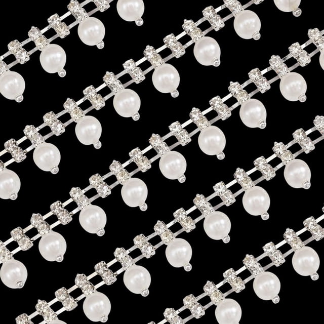 Cadena de perlas y diamantes de imitación de 1,7 cm de ancho, con flecos y borlas para coser, manualidades, vestidos de novia, accesorios de ropa, decoración DIY.