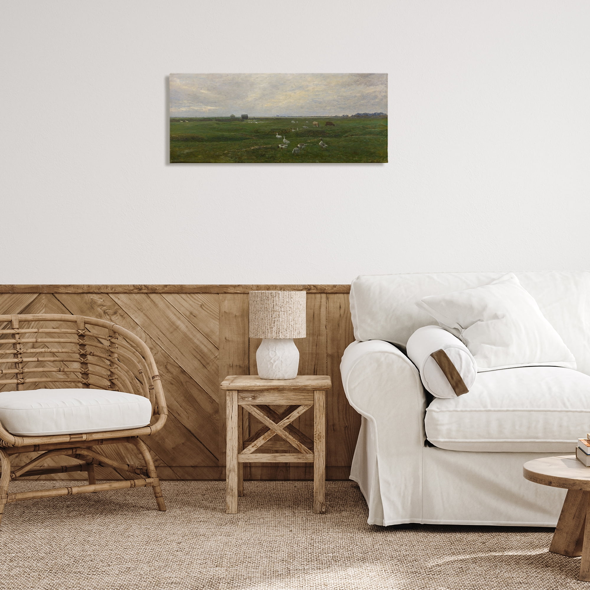 Stupell Industries Grazing Ducks & Horses Landscape & Nature Painting Wrapped Canvas Art Print Wall Art, 30 x 13