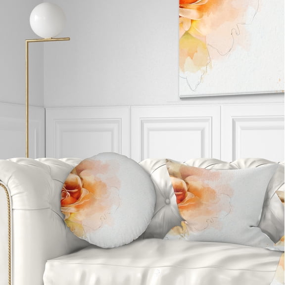 Designart Orange Rose Flower Watercolor - Flower Throw Pillow - 12x20