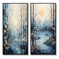 thumbnail image 2 of Designart "Winter Moonrise Birch Woods IV" Tree Birch Framed Wall Art Set Of 2 - Blue Floral Frame Gallery Set For Office Decor, 2 of 7