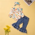 thumbnail image 2 of LNMQLPDBS 3PCS Newborn Infant Baby Girl Clothes Sunflower Print Ruffle Infant Baby Letter Outfits Girls Outfits Set Floral Summer Outfits Long Sleeve Romper Pants with Headband Toddler Girl Clothes, 2 of 9