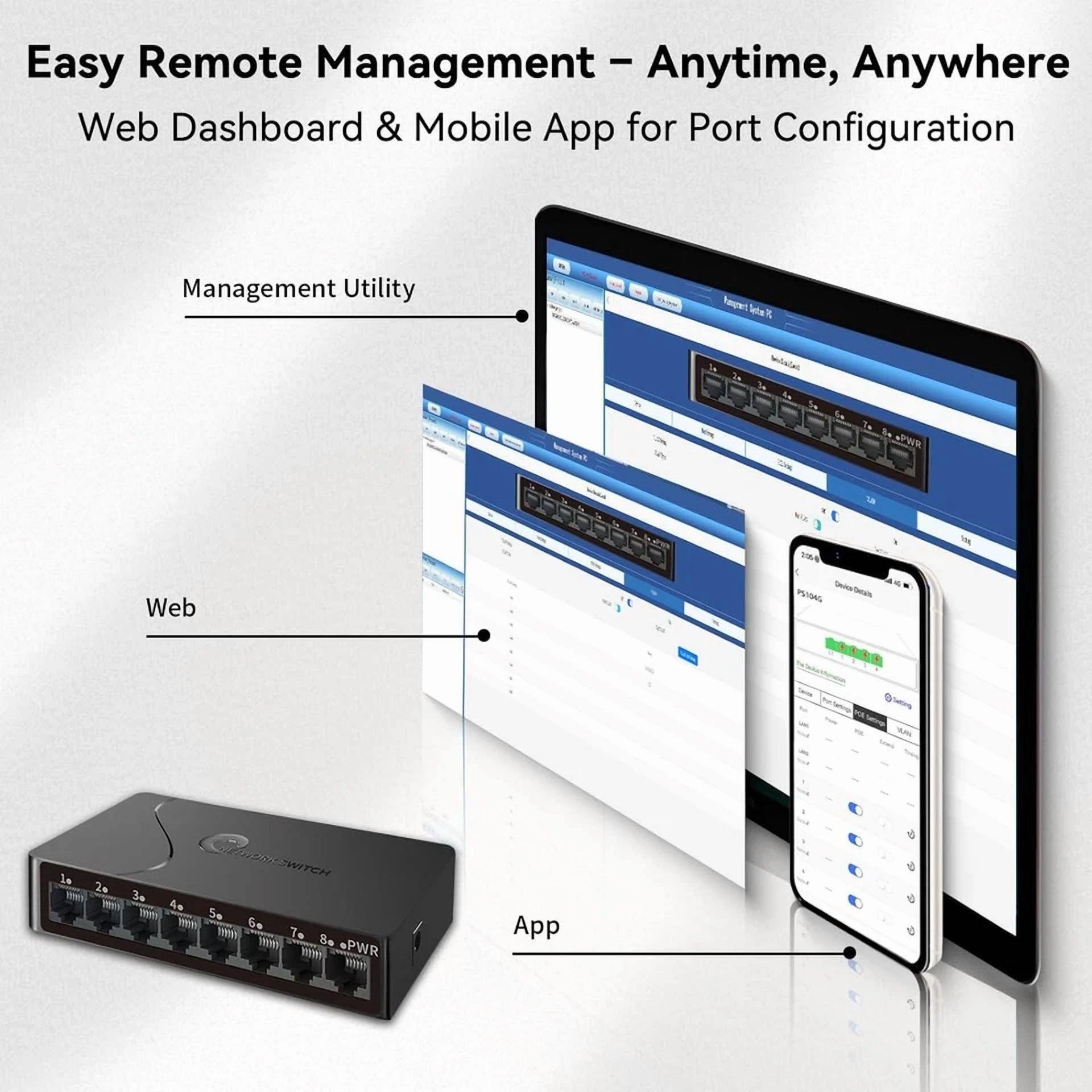 CRESTIN- 8-Port Gigabit Smart Ethernet Switch Vlan Qos Plug & Play Fanless
