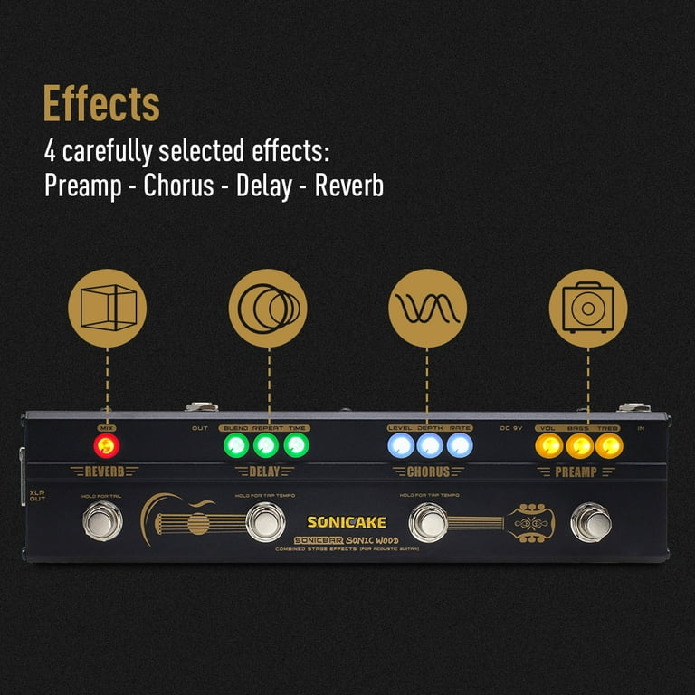 SONICAKE Sonic Wood Acoustic Guitar Preamp DI Box Chorus Delay