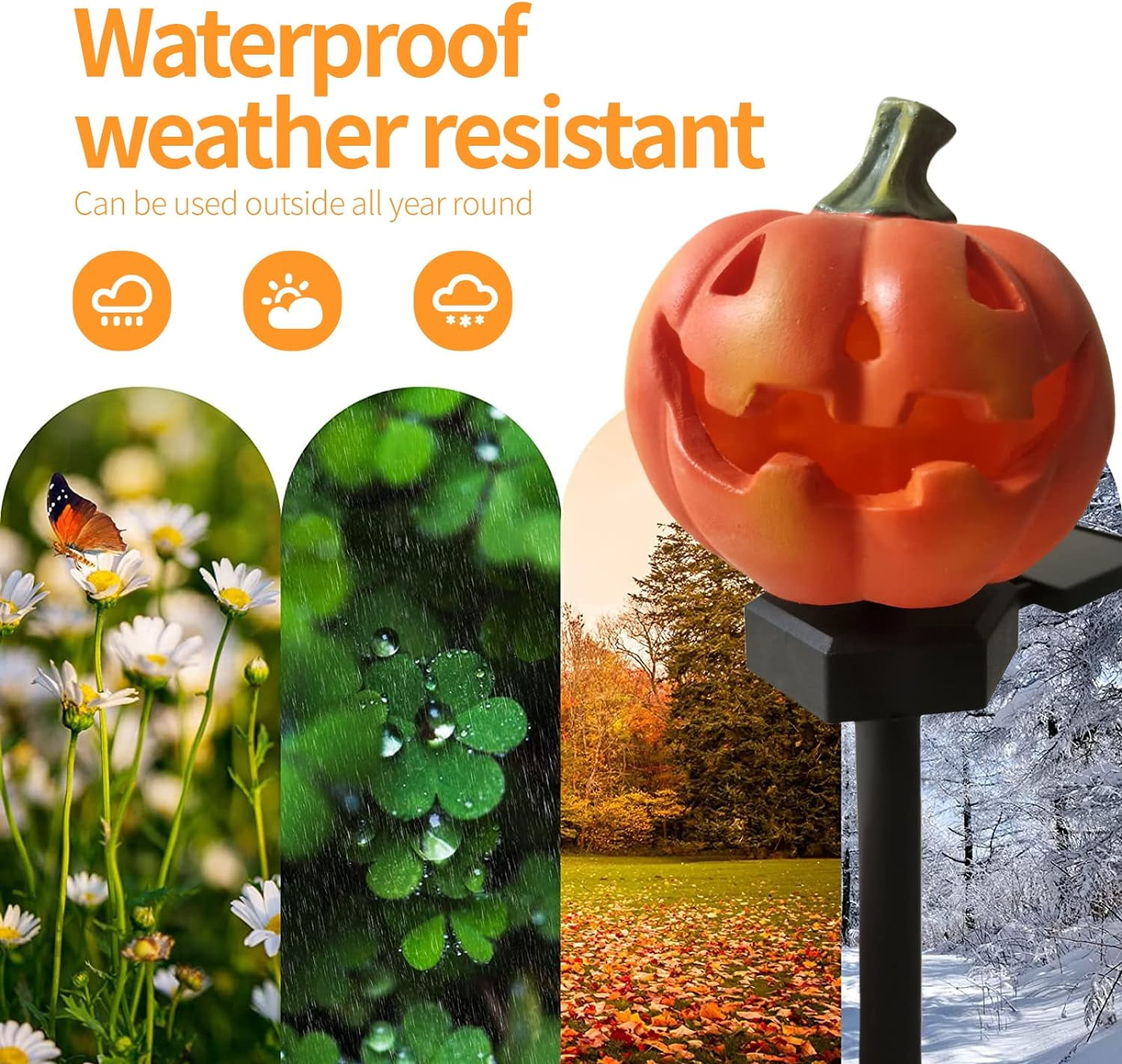 2 Pcs Halloween Solar Pumpkin Stake Lights Outdoor Halloween Pumpkin Pathway Lights Decorations Waterproof Pumpkin Stake Lamps for Garden Balcony Yard Lawn Pathway Home Party Decoration