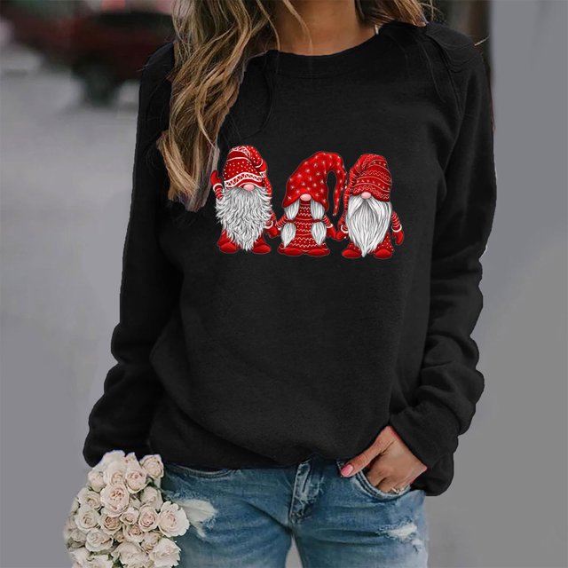 EGNMCR Noël Sweatshirt Mode Femme Pull Ample Imprimé de Noël Manches Col Rond