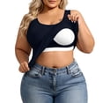 thumbnail image 3 of Yeaiivve Plus Size Tank Tops for Women Wide Strap Built In Bra Tank Tops Slim Fitted Ribbed Sleeveless Shirts Solid Color Casual Streetwear Tanks Navy 4XL, 3 of 8