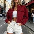 thumbnail image 2 of aohooy Cargo Bomber Jacket Women Cropped Oversized Fall Coat Full Zip Up Stand Collar Long Sleeve Lightweight Jackets with Pocket Red,L, 2 of 7