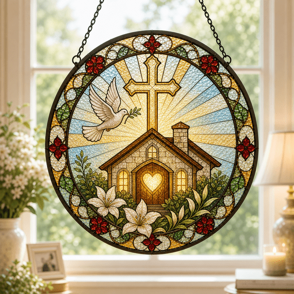 Jesus Home Blessing Stained Glass Suncatcher for Window Hanging Christian Gift