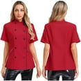 thumbnail image 6 of Aislor Women Classic Short Sleeve Chef Shirt Cooking Chef Coat Uniform With Traditional Buttons Burgundy XXL, 6 of 7