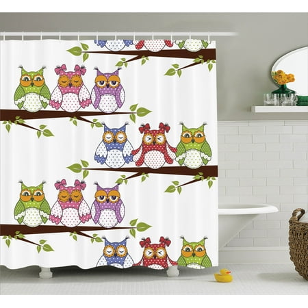 Owls Home Decor Shower Curtain Set, Owls On The Tree ...
