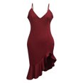 thumbnail image 4 of Elainilye Fashion Womens Dress Sexy V-Neck Sleeveless Ruffle Low-cut Slit Sling Dresses Party Club Dress,Red, 4 of 5