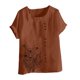 thumbnail image 4 of Vestidos Casuales Para Mujer, Blusas De Mujer De Moda Blusa informal de lino con cuello redondo, manga corta y botones para mujer, 4 of 4