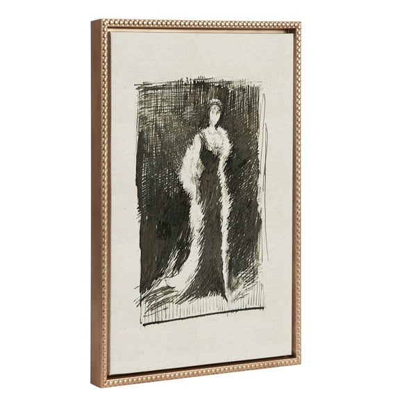 Kate and Laurel Sylvie Beaded Lady Meux Vintage Framed Canvas Wall Art by James McNeill, 18x24 Gold, Female Portrait Sketch Art for Wall