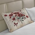 thumbnail image 2 of Ambesonne Rustic Knitted Quilt Pillowcover, Warm Tone Botanical Design, 30"x20", Red Blue Grey and Eggshell, 2 of 2