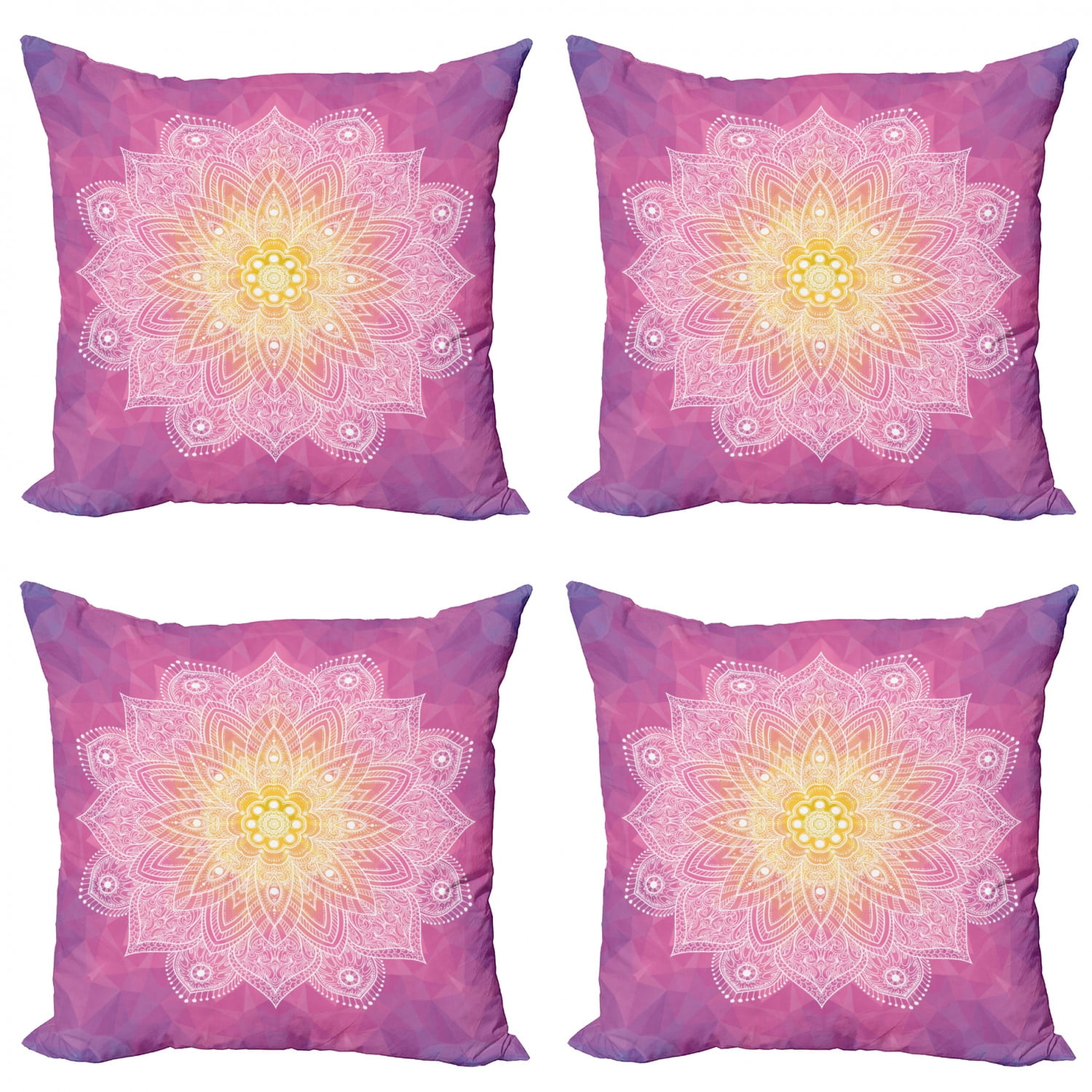 Mandala Throw Pillow Cushion Case Pack Of 4 Digital Mandala Psychedelic Hidden Magic Force Of Life Modern Accent Double Sided Print 4 Sizes Fuchsia Yellow By Ambesonne Walmart Com Walmart Com
