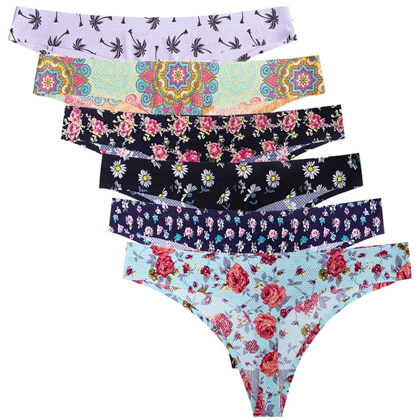 Tanga de cintura media para mujer, ropa interior sexy de una pieza, transpirable, con estampado sin dejar rastro, 6 unidades