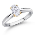 thumbnail image 2 of Gem Stone King 10K White and Yellow Gold White Moissanite Solitaire Engagement Ring for Women (0.90 Cttw, Oval 7X5MM, Gemstone Birthstone, Size 9), 2 of 4