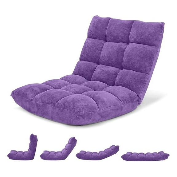 WDZS Floor Chair with Back Support, 14 Adjustable Position, Padded Sleeper Bed, Couch Recliner, Folding Gaming Floor Chairs for Adults, Living Room, Bedroom, Yoga, Meditation, Purple