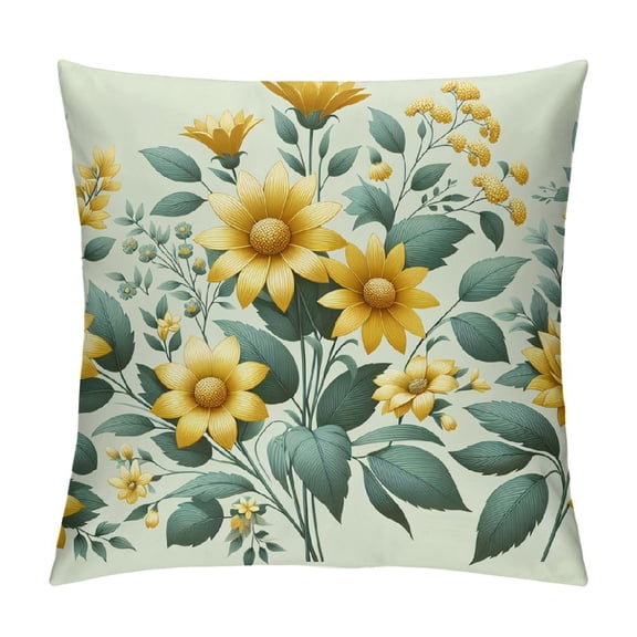 JRXY Floral Pillow Covers Cute Botanical Print Vintage Yellow Sage Green Flower Leaves Decorative Throw Pillows Spring Summer Pillowcase Square Cushion Cover Decor for Couch Bed Soft White