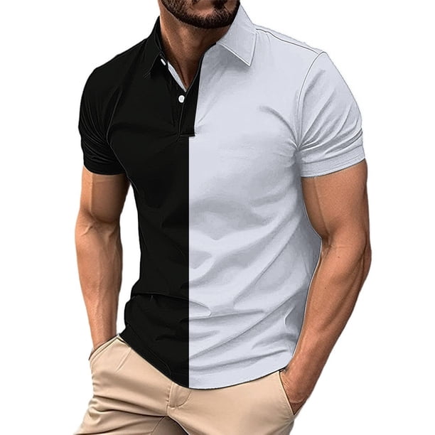 Los Hombres de Manga Corta Botón Arriba de la Camisa de la Impresión Del Suéter de la Camisa de Cuello de Vuelta, Poliéster