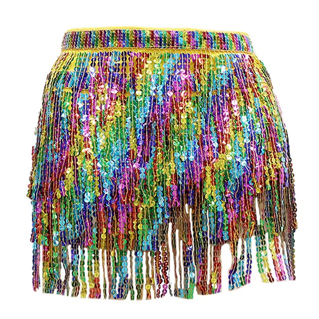 Jupes Maxi pour Femmes Vêtements de Performance Serviette à Franges Colorée Serviette de Danse du Ventre Serviette à Franges Pailletée Vêtements d'Été pour Femmes Or Taille Unique