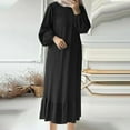 thumbnail image 2 of MIUOWANP Plus Size Dresses for Women Plus Size Hot Sell Casual Clothing Women's Fashionable Solid Color Stand Up Collar Pocket Temperament Loose Casual Dress Size S Black, 2 of 6