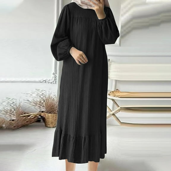 WJHWSX Fall Dresses for Women 2025,Womens Dresses,Dresses for Women,Long Sleeve,Crew Neck,Breathable,Solid,4XL(US:16)