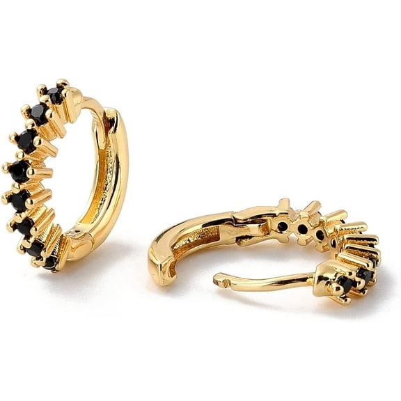 5 pair Dainty Cubic Zirconia Small Huggie Hoop Earrings Earrings for Her Cadmium Free Lead Free Real 18K golden Plated 15x3.5mm Pin: 1mm