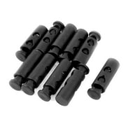 REGALWOVEN Spring Loaded 6mm Dia Double Hole Cord Locks Stoppers Toggle End Black 10Pcs